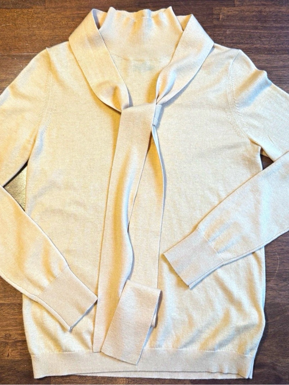 Massimo Dutti Silk Wool Sweater XS Beige Tie Front Turtleneck 5617/524